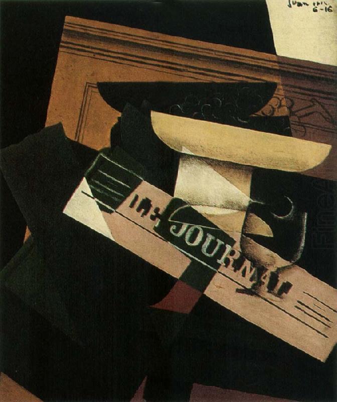 The Still life having the fruit dish and newspaper, Juan Gris